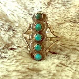 Vintage silver & turquoise rain drops ring 7.5